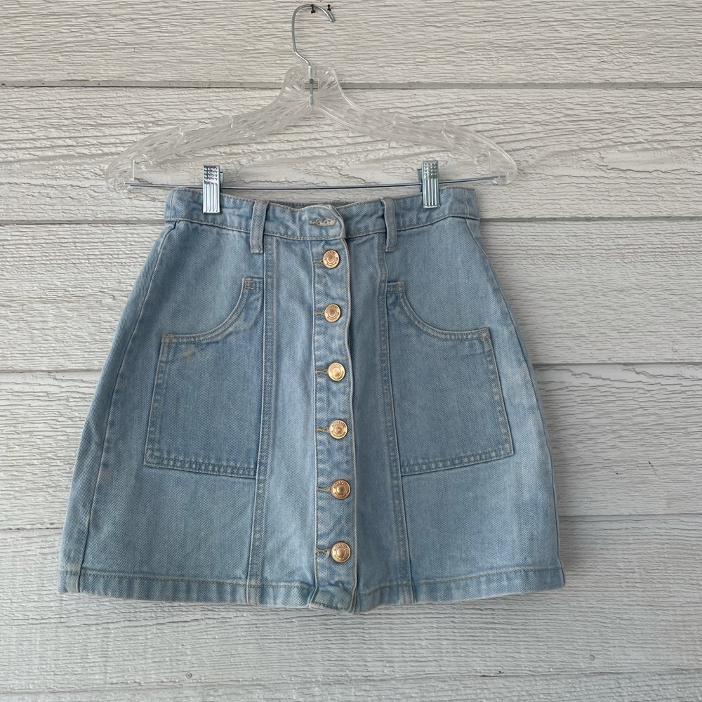 Button up denim mini skirt